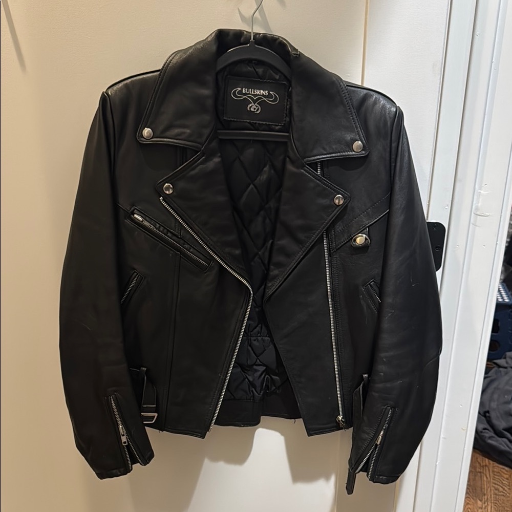 Black leather moto jacket